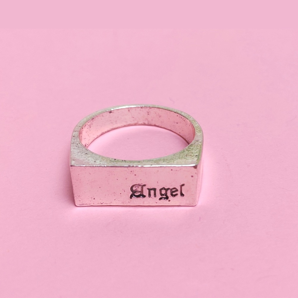 Angel engraved ring